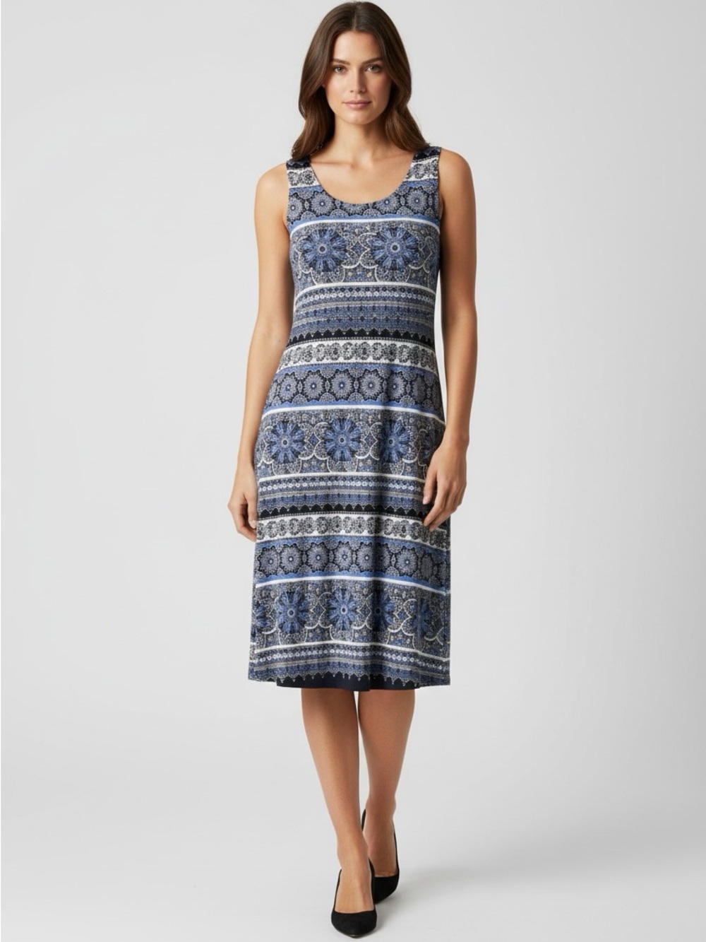 New Tommy Hilfiger Blue Patterned Sleeveless Midi Dress size 10 P